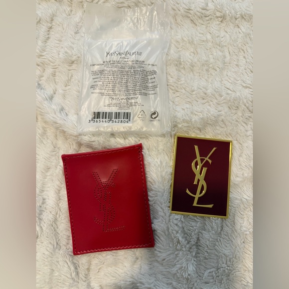 Yves Saint Laurent Accessories - Yves Saint Laurent Dark Red Enamel & Gold Color Accents Mirror w/YSL Case New